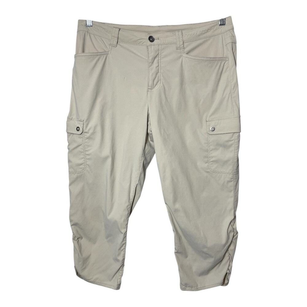 Eddie Bauer Capri Pants Hiking outdoors Tan Size 12 Stretchy Cargo Pockets